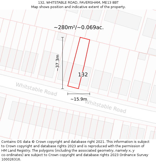 132, WHITSTABLE ROAD, FAVERSHAM, ME13 8BT: Plot and title map