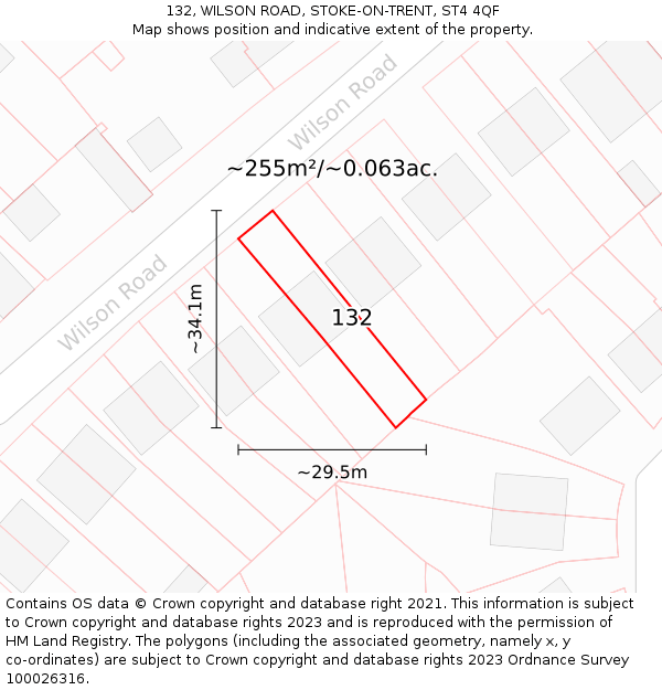 132, WILSON ROAD, STOKE-ON-TRENT, ST4 4QF: Plot and title map