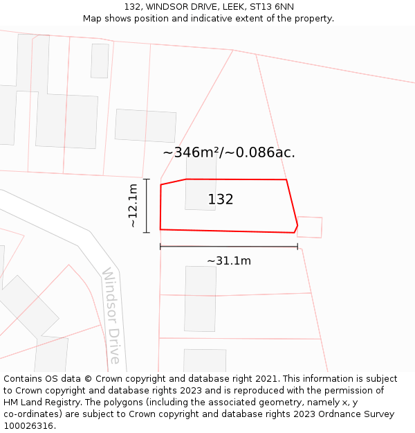 132, WINDSOR DRIVE, LEEK, ST13 6NN: Plot and title map