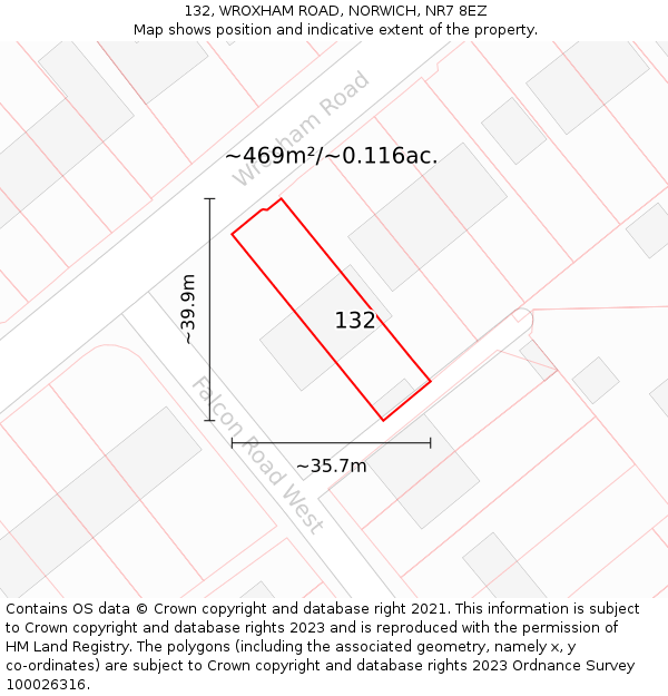 132, WROXHAM ROAD, NORWICH, NR7 8EZ: Plot and title map