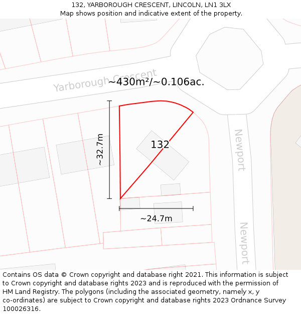 132, YARBOROUGH CRESCENT, LINCOLN, LN1 3LX: Plot and title map