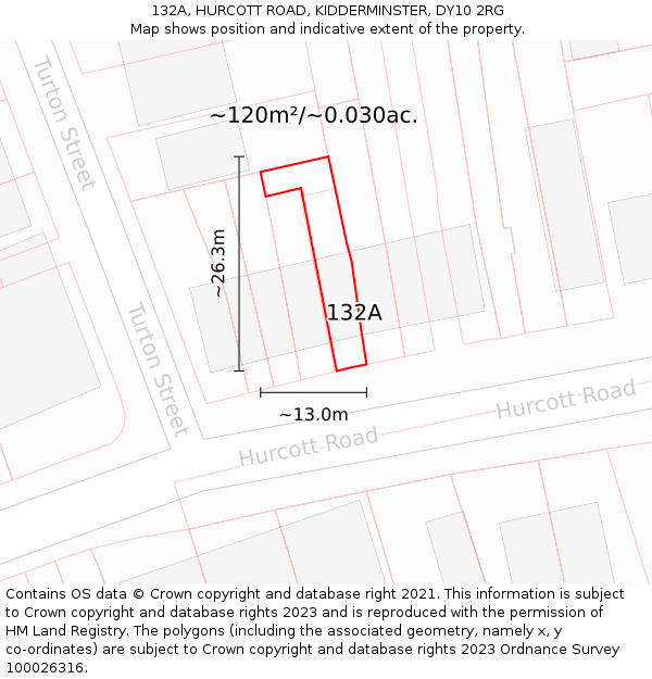 132A, HURCOTT ROAD, KIDDERMINSTER, DY10 2RG: Plot and title map