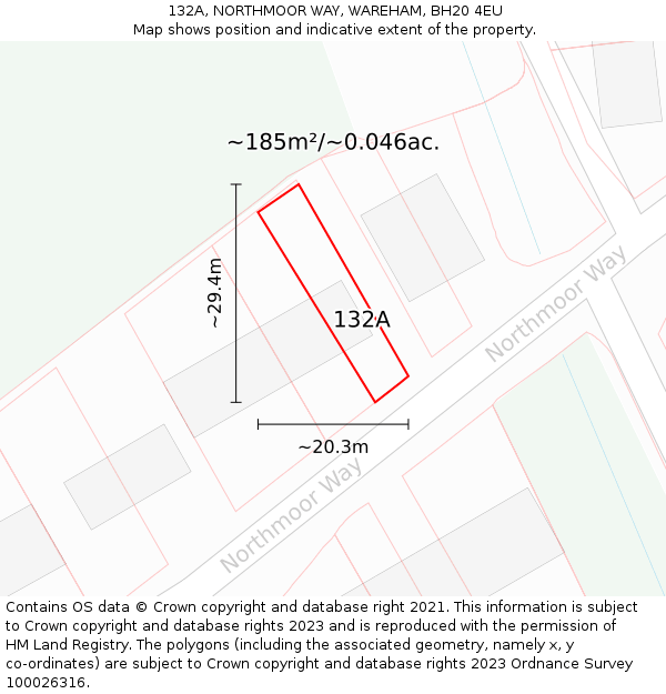 132A, NORTHMOOR WAY, WAREHAM, BH20 4EU: Plot and title map