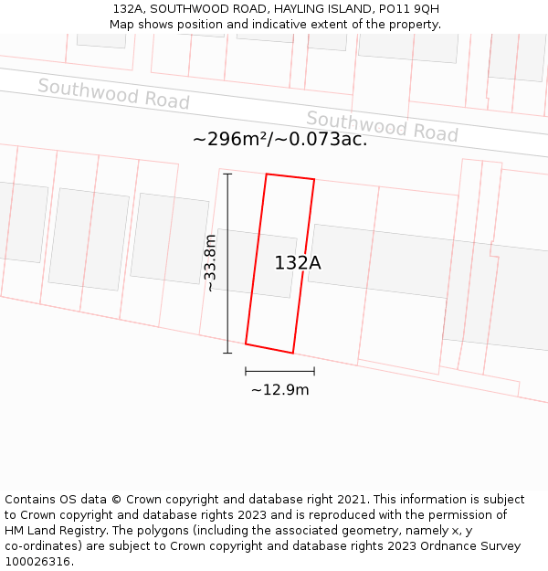 132A, SOUTHWOOD ROAD, HAYLING ISLAND, PO11 9QH: Plot and title map