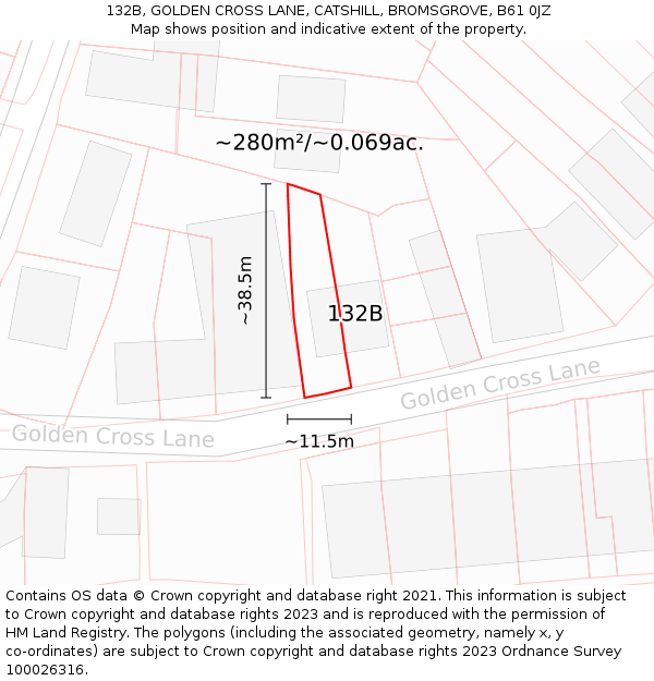 132B, GOLDEN CROSS LANE, CATSHILL, BROMSGROVE, B61 0JZ: Plot and title map