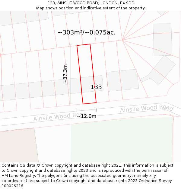 133, AINSLIE WOOD ROAD, LONDON, E4 9DD: Plot and title map