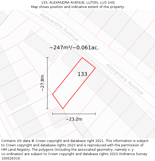 133, ALEXANDRA AVENUE, LUTON, LU3 1HQ: Plot and title map