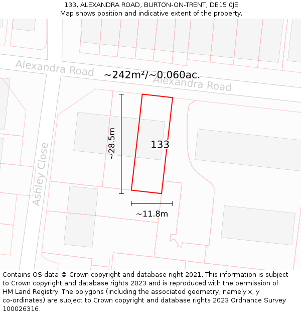 133, ALEXANDRA ROAD, BURTON-ON-TRENT, DE15 0JE: Plot and title map