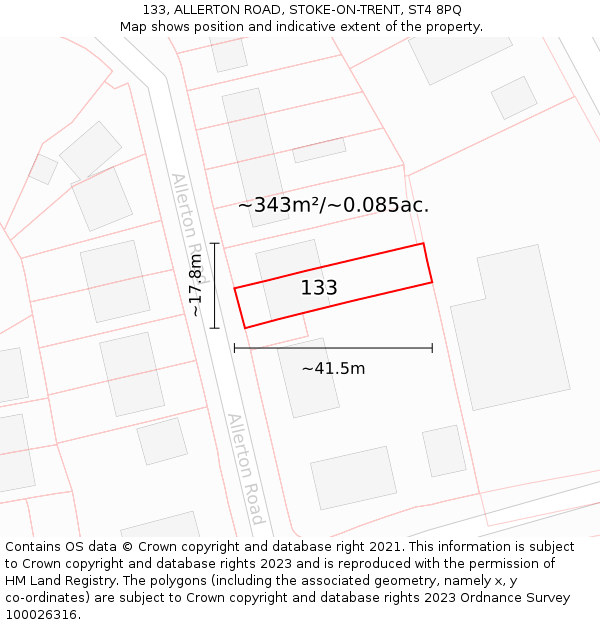 133, ALLERTON ROAD, STOKE-ON-TRENT, ST4 8PQ: Plot and title map