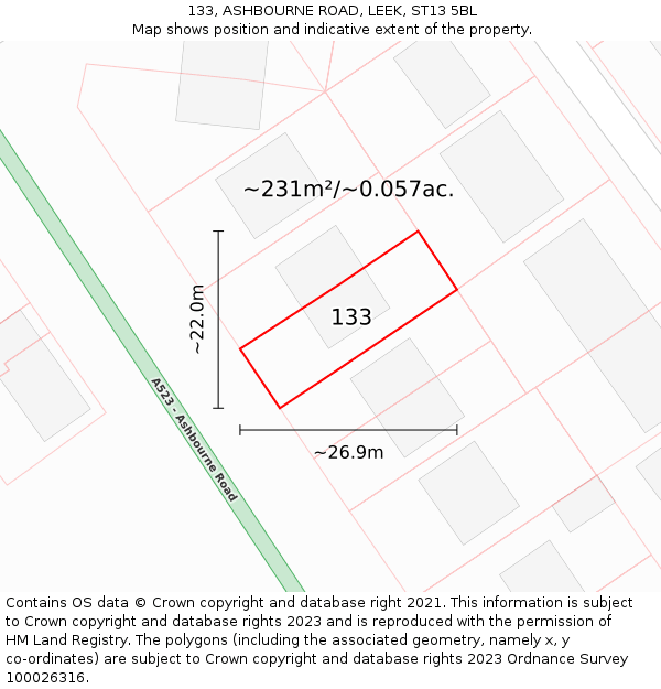 133, ASHBOURNE ROAD, LEEK, ST13 5BL: Plot and title map