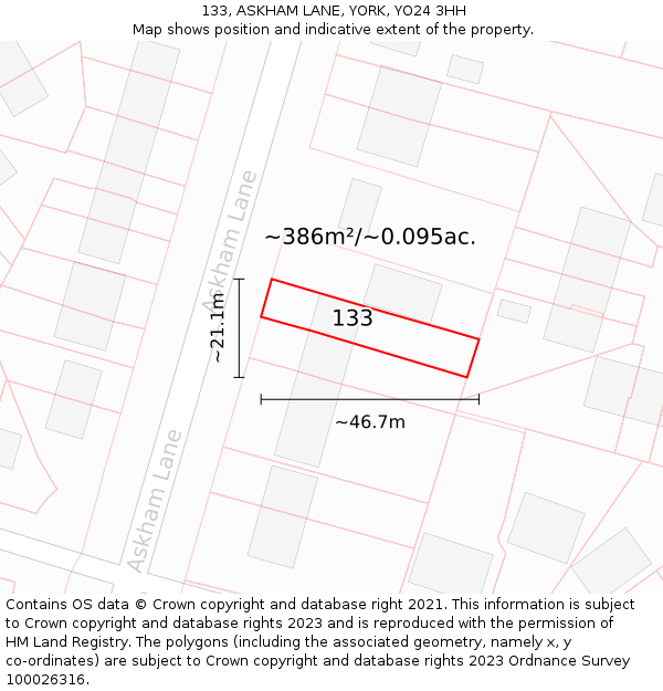 133, ASKHAM LANE, YORK, YO24 3HH: Plot and title map
