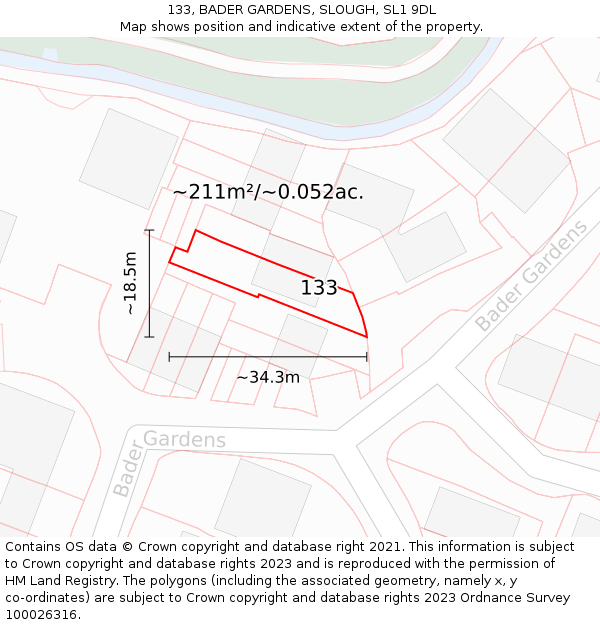 133, BADER GARDENS, SLOUGH, SL1 9DL: Plot and title map