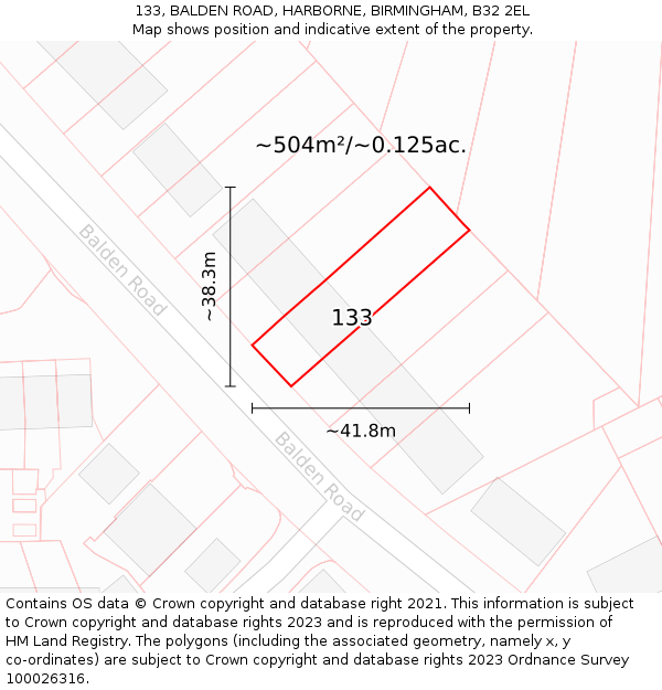133, BALDEN ROAD, HARBORNE, BIRMINGHAM, B32 2EL: Plot and title map