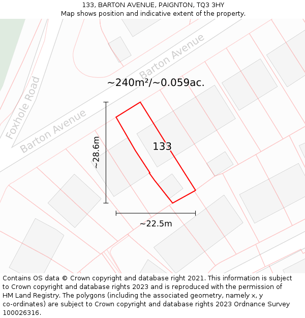 133, BARTON AVENUE, PAIGNTON, TQ3 3HY: Plot and title map