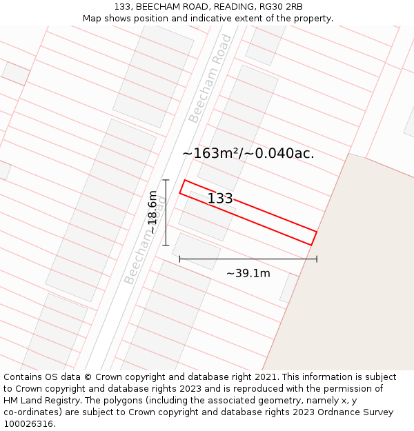 133, BEECHAM ROAD, READING, RG30 2RB: Plot and title map