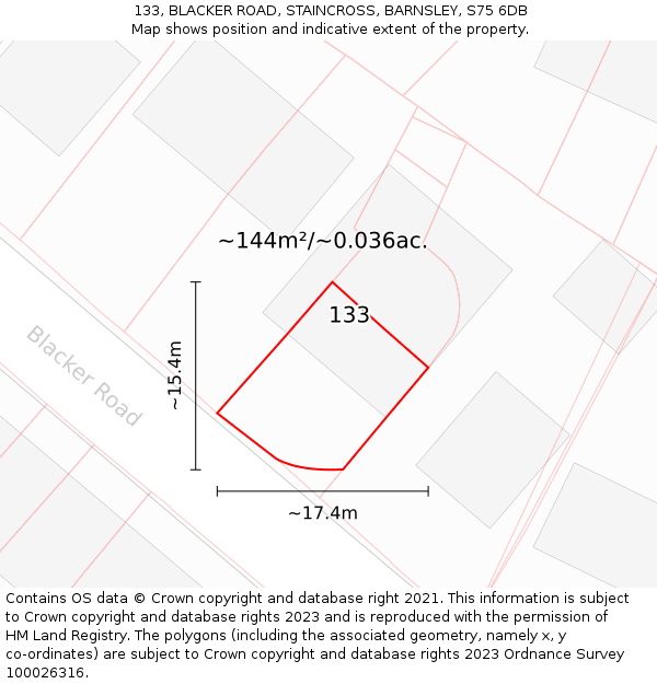 133, BLACKER ROAD, STAINCROSS, BARNSLEY, S75 6DB: Plot and title map