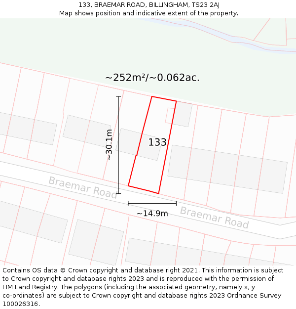 133, BRAEMAR ROAD, BILLINGHAM, TS23 2AJ: Plot and title map