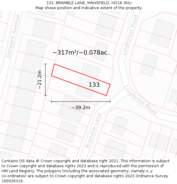 133, BRAMBLE LANE, MANSFIELD, NG18 3NU: Plot and title map