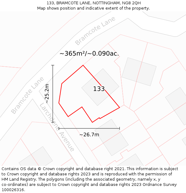 133, BRAMCOTE LANE, NOTTINGHAM, NG8 2QH: Plot and title map