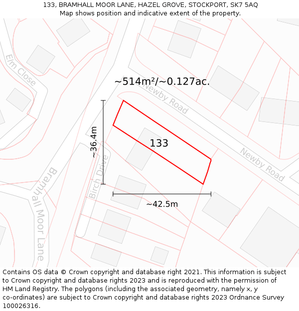 133, BRAMHALL MOOR LANE, HAZEL GROVE, STOCKPORT, SK7 5AQ: Plot and title map
