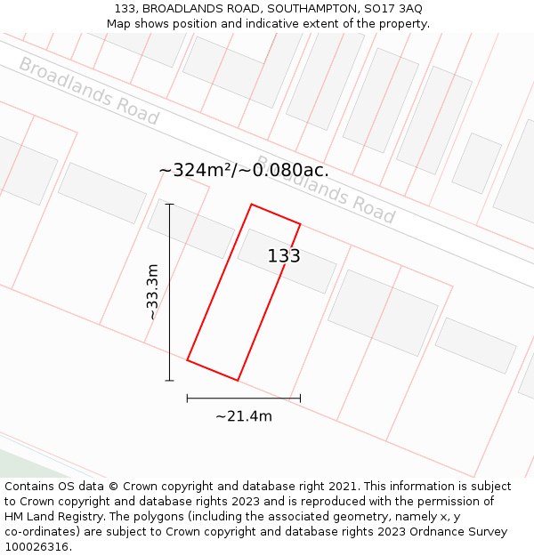 133, BROADLANDS ROAD, SOUTHAMPTON, SO17 3AQ: Plot and title map