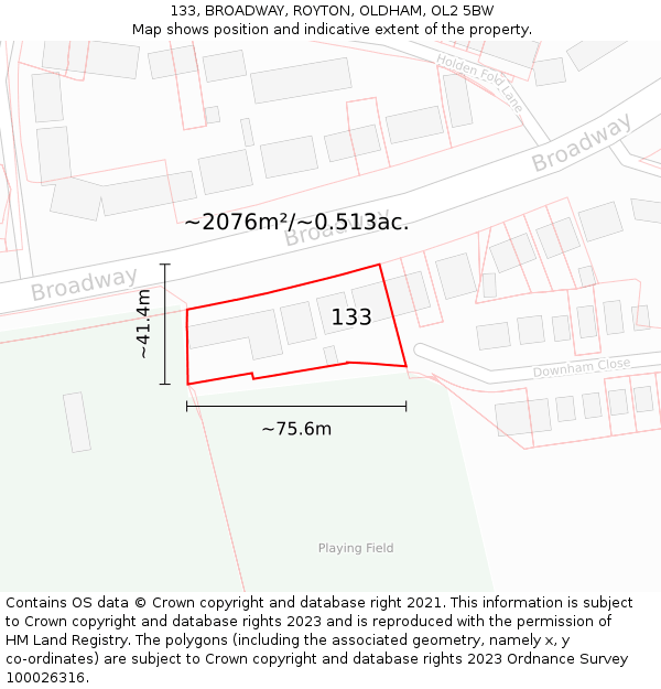 133, BROADWAY, ROYTON, OLDHAM, OL2 5BW: Plot and title map