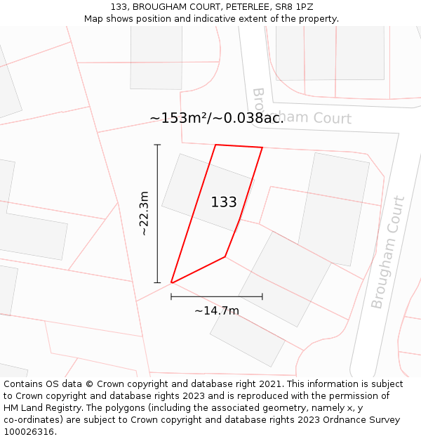 133, BROUGHAM COURT, PETERLEE, SR8 1PZ: Plot and title map