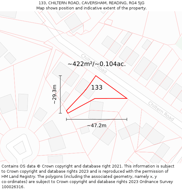 133, CHILTERN ROAD, CAVERSHAM, READING, RG4 5JG: Plot and title map