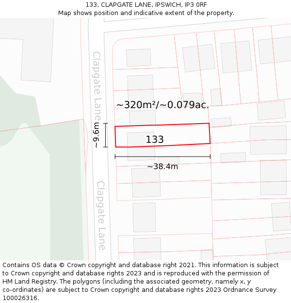 133, CLAPGATE LANE, IPSWICH, IP3 0RF: Plot and title map