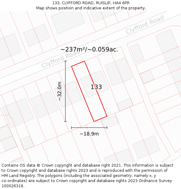 133, CLYFFORD ROAD, RUISLIP, HA4 6PR: Plot and title map