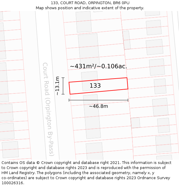 133, COURT ROAD, ORPINGTON, BR6 0PU: Plot and title map