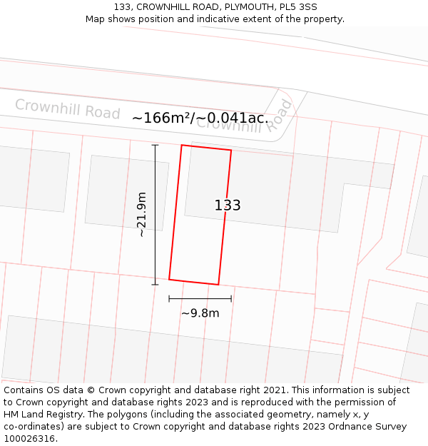 133, CROWNHILL ROAD, PLYMOUTH, PL5 3SS: Plot and title map