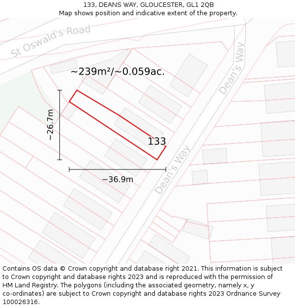 133, DEANS WAY, GLOUCESTER, GL1 2QB: Plot and title map