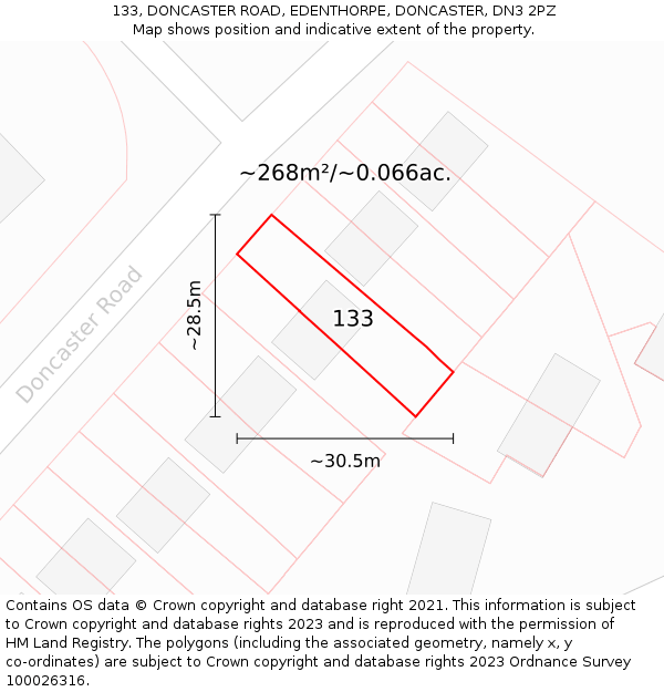 133, DONCASTER ROAD, EDENTHORPE, DONCASTER, DN3 2PZ: Plot and title map