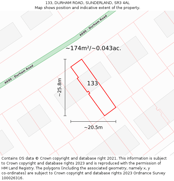 133, DURHAM ROAD, SUNDERLAND, SR3 4AL: Plot and title map