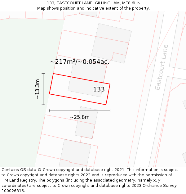 133, EASTCOURT LANE, GILLINGHAM, ME8 6HN: Plot and title map