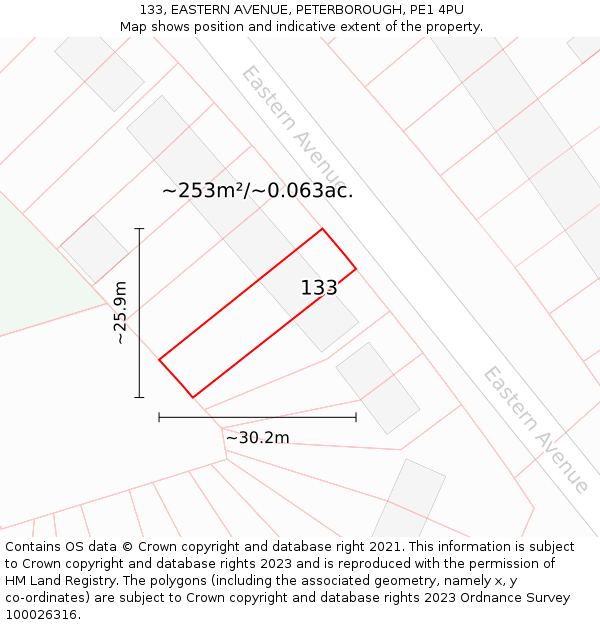 133, EASTERN AVENUE, PETERBOROUGH, PE1 4PU: Plot and title map