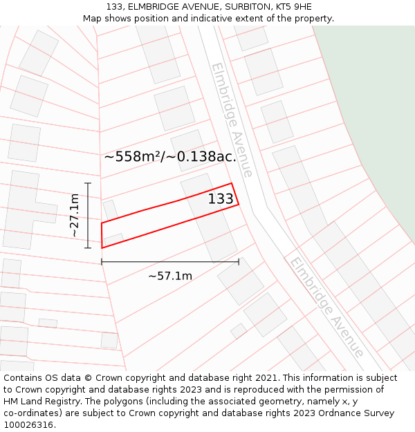 133, ELMBRIDGE AVENUE, SURBITON, KT5 9HE: Plot and title map