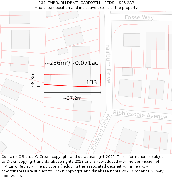 133, FAIRBURN DRIVE, GARFORTH, LEEDS, LS25 2AR: Plot and title map