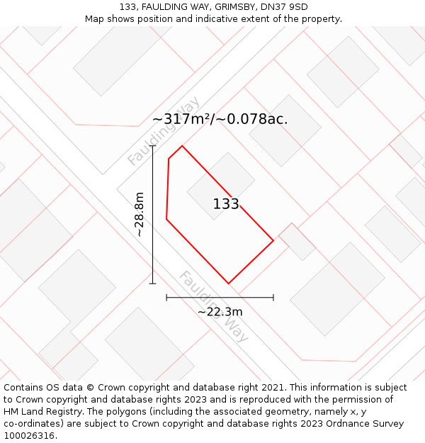 133, FAULDING WAY, GRIMSBY, DN37 9SD: Plot and title map