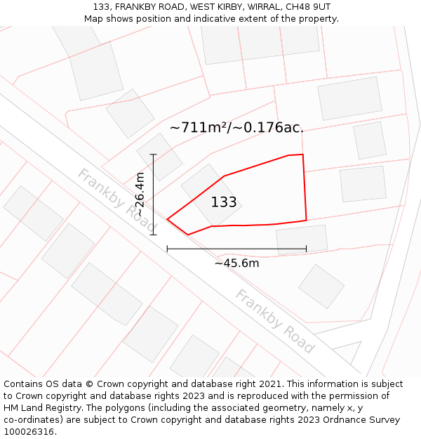 133, FRANKBY ROAD, WEST KIRBY, WIRRAL, CH48 9UT: Plot and title map