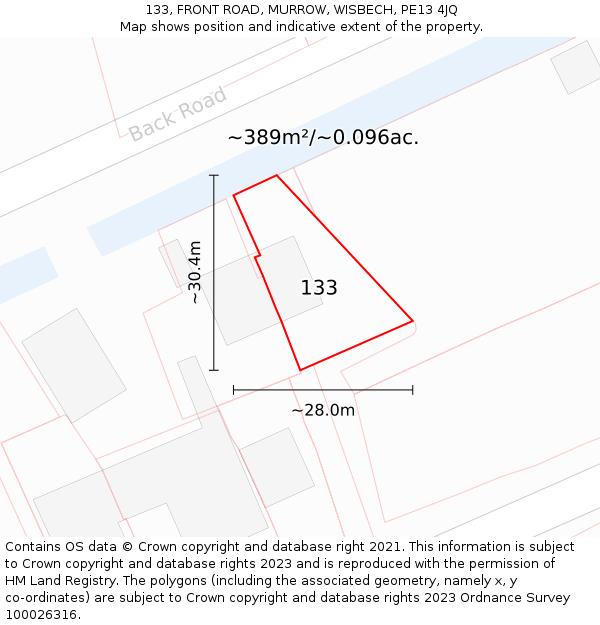 133, FRONT ROAD, MURROW, WISBECH, PE13 4JQ: Plot and title map