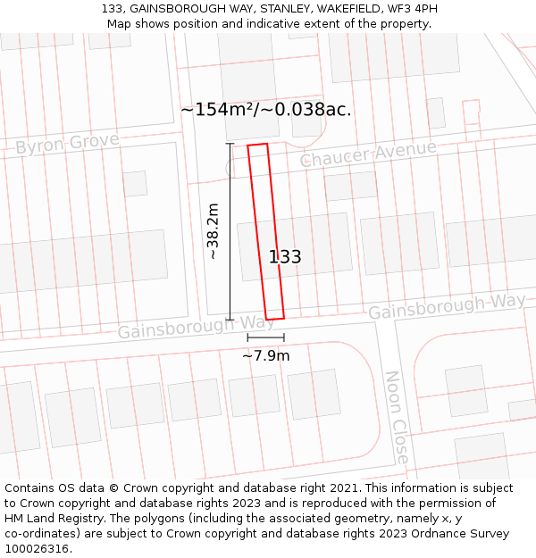 133, GAINSBOROUGH WAY, STANLEY, WAKEFIELD, WF3 4PH: Plot and title map