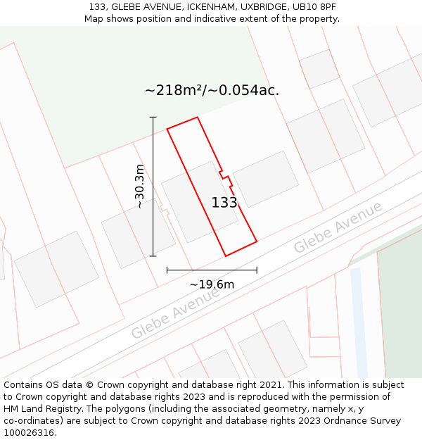 133, GLEBE AVENUE, ICKENHAM, UXBRIDGE, UB10 8PF: Plot and title map