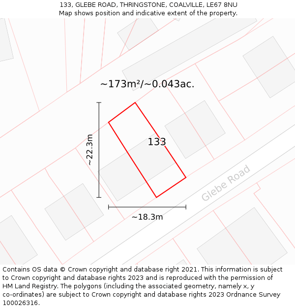 133, GLEBE ROAD, THRINGSTONE, COALVILLE, LE67 8NU: Plot and title map