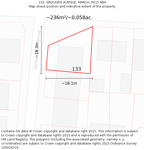 133, GROUNDS AVENUE, MARCH, PE15 9BA: Plot and title map
