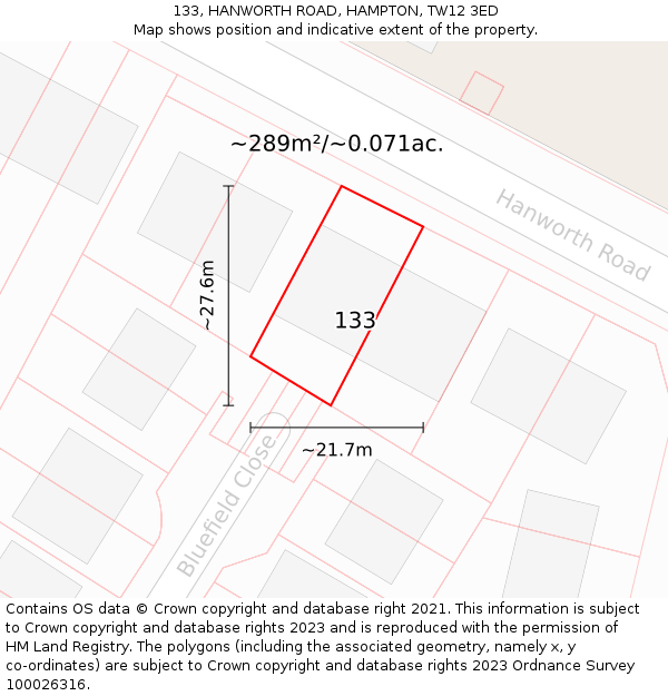 133, HANWORTH ROAD, HAMPTON, TW12 3ED: Plot and title map