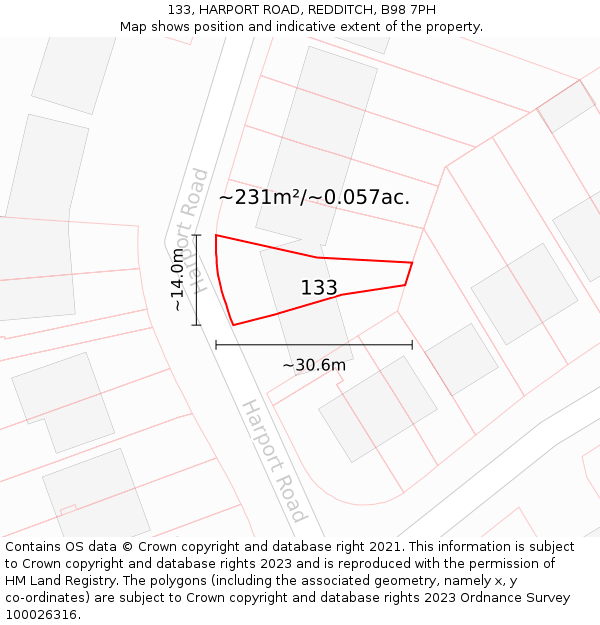 133, HARPORT ROAD, REDDITCH, B98 7PH: Plot and title map