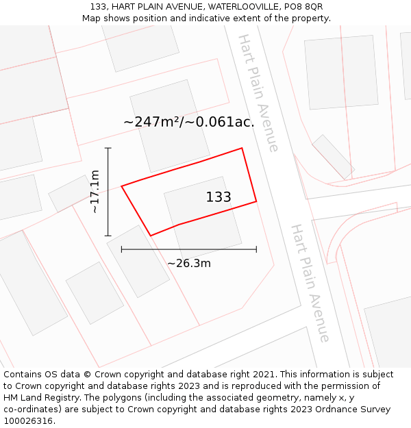 133, HART PLAIN AVENUE, WATERLOOVILLE, PO8 8QR: Plot and title map