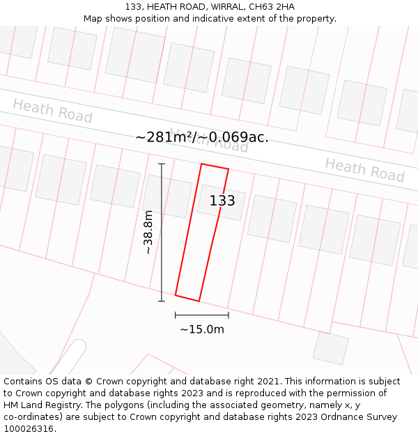 133, HEATH ROAD, WIRRAL, CH63 2HA: Plot and title map